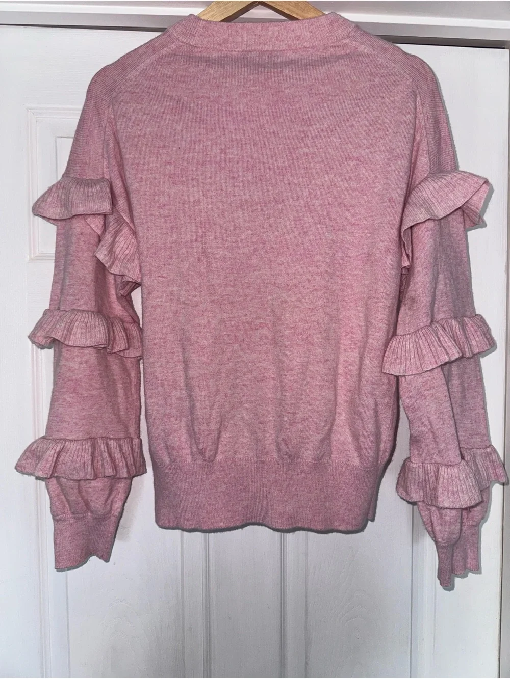 J. Crew Wool Blend Light Pink Ruffle Sleeve Sweater M